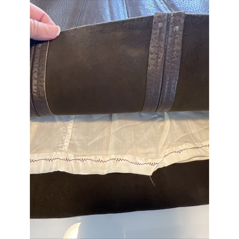 Handmade Vegan Faux Leather Skirt‎ 70's Brown Small Women Raw Hem No Tags - Picture 7 of 8